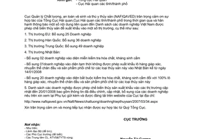 Công văn  196/CLTY-CL xuất khẩu thủy sản