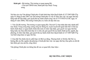 Công văn 540/VPCP-CCHC thực hiện Quyết định số 127/2007/QĐ-TTg ngày 01 tháng 8 năm 2007 Thủ tướng Chính phủ