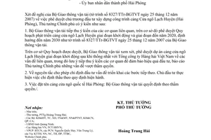 Công văn 143/TTg-CN đầu tư xây dựng dự án cảng cửa ngõ Lạch Huyện (Hải Phòng)