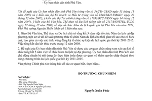 Công văn 552/VPCP-KTTH tổ chức Năm du lịch quốc gia tại Phú Yên vào năm 2011