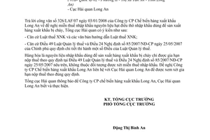 Công văn  386/TCHQ-KTTT  miễn thuế nhập khẩu nguyên liệu hạt điều thô nhập khẩu dùng  sản xuất hàng xuất khẩu bị cháy