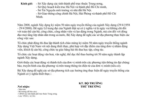 Công văn 183/BXD-VP  tổ chức các hoạt động hướng tới Kỷ niệm 50 năm Ngày truyền thống Ngành Xây dựng