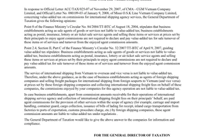 Official Dispatch No. 662/TCT-CS of January 29, 2008, on value-added tax on commissions for international shipping agency services