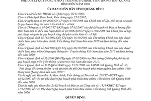 Quyết định  01/2008/QĐ-UBND  phê duyệt quy hoạch phát triển bưu chính, viễn thông tỉnh Quảng Bình đến 2020