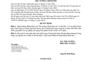 Quyết định 33/QĐ-TTg tặng thưởng Bằng khen của Thủ tướng Chính phủ