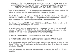 Thông báo 10/TB-BGTVT kết luận Thứ trưởng Nguyễn Hồng Trường họp thẩm định dự án cải tạo nâng cấp hệ thống đường lăn cảng hàng không quốc tế Nội Bài