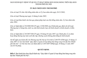 Quyết định 02/2008/QĐ-UBND bán hàng rong Thành phố Hà Nội