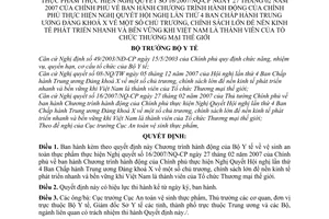 Quyết định 57/QĐ-BYT chương trình hành động của Bộ Y tế về vệ sinh an toàn thực phẩm NQ 16/2007/NQ-CP