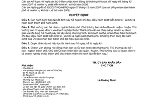 Quyết định  02/2008/QĐ-UBND kế hoạch chỉ đạo, điều hành phát triển kinh tế - xã hội và ngân sách thành phố  2008