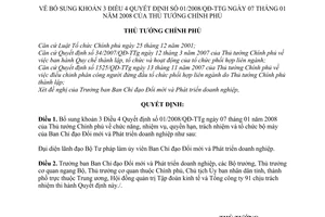 Quyết định 08/2008/QĐ-TTg chức năng, nhiệm vụ, quyền hạn, trách nhiệm và tổ chức bộ máy của Ban Chỉ đạo Đổi mới và Phát triển DN QĐ 01/2008/QĐ-TTg