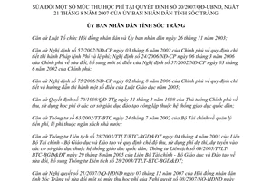 Quyết định số 02/2008/QĐ-UBND sửa đổi 20/2007/QĐ-UBND Sóc Trăng