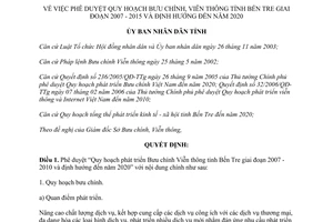 Quyết định 73/QĐ-UBND 2008 Quy hoạch bưu chính viễn thông Bến Tre 2007 2015 định hướng 2020