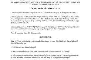 Quyết định 97/QĐ-UBND 2008 mô hình tổ chức mức phụ cấp hàng tháng trang thiết bị Bảo vệ dân phố Hà Nam