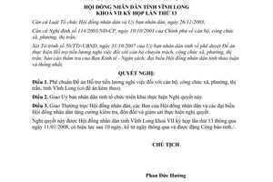 Nghị quyết 68/2008/NQ-HĐND hỗ trợ lương nghỉ việc cán bộ chuyên trách Vĩnh Long