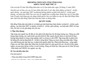 Nghị quyết 64/2008/NQ-HĐND nhiệm vụ kinh tế xh quốc phòng an ninh Vĩnh Long