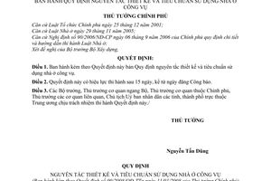 Quyết định  09/2008/QĐ-TTg  quy định nguyên tắc thiết kế và tiêu chuẩn sử dụng nhà ở công vụ