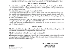 Quyết định 84/2008/QĐ-UBND  Quy định về quản lý, khai thác, sử dụng, bảo vệ tài nguyên nước và xả nước thải vào nguồn nước trên địa bàn tỉnh