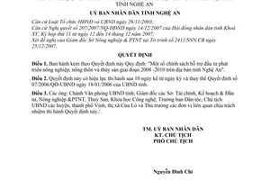 Quyết định 05/2008/QĐ-UBND chính sách hỗ trợ đầu tư phát triển nông nghiệp, nông thôn thủy sản giai đoạn 2008 -2010