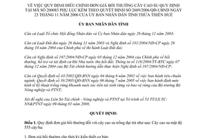 Quyết định 82/QĐ-UBND 2008 điều chỉnh đơn giá bồi thường cây cao su 200083 2689/2006/QĐ-UBND Thừa Thiên Huế