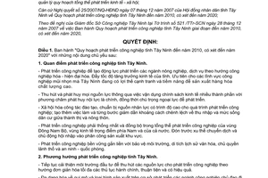 Quyết định 02/2008/QĐ-UBND  quy hoạch phát triển công nghiệp tỉnh Tây Ninh đến  2010, có xét đến 2020