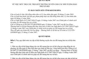 Quyết định  04/2008/QĐ-UBND mức trợ cấp, trợ giúp thường xuyên cho các đối tượng bảo trợ xã hội