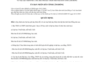 Quyết định 108/QĐ-UBND  mức thu học phí dạy thêm