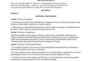 Decree No. 05/2008/ND-CP of January 14, 2008, on forest development and protection funds.