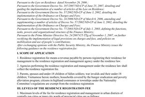 Circular No. 07/2008/TT-BTC of January 15, 2008 providing guidance on the residence registration fee