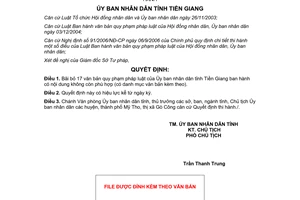Quyết định 92/QĐ-UBND năm 2008 bãi bỏ văn bản pháp luật tỉnh Tiền Giang