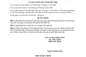 Quyết định 143/2008/QĐ-UBND nếp sống văn minh trong việc cưới việc tang mừng thọ Phú Thọ