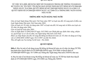 Quyết định 02/2008/QĐ-NHNN sửa đổi tài khoản trong hệ thống tài khoản kế toán các tổ chức tín dụng theo QĐ 479/2004/QĐ-NHNN