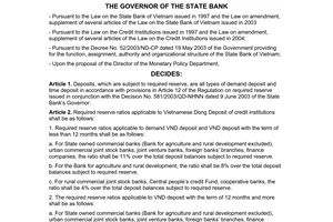 Decision No. 187/QD-NHNN of January 16, 2008, on the adjustment of required reserve applicable to credit institutions.