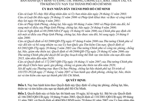 Quyết định  04/2008/QĐ-UBND quy định  công tác phòng, chống lụt, bão, thiên tai, và tìm kiếm cứu nạn  Hồ Chí Minh