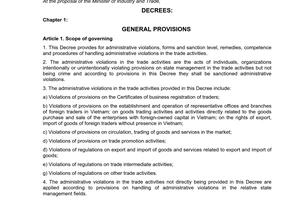 Decree No. 06/2008/ND-CP stipulating on handling of administrative violations in