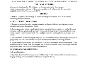 Decision No. 10/2008/QD-TTg of January 16, 2008, approving the strategy on animal breeding development up to 2020.