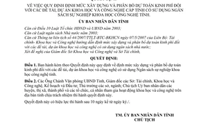 Quyết định 09/2008/QĐ-UBND quy định định mức xây dựng và phân bổ dự toán kinh phí đối với các đề tài, dự án khoa học và công nghệ cấp tỉnh
