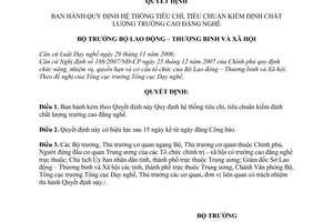 Quyết định  02/2008/QĐ-BLĐTBXH quy định hệ thống tiêu chí, tiêu chuẩn kiểm định chất lượng trường cao đẳng nghề