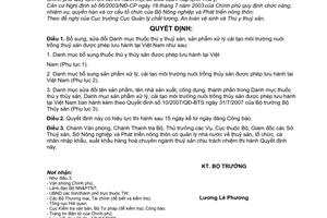 Quyết định  06/2008/QĐ-BNN  sửa đổi danh mục thuốc thú y thuỷ sản, sản phẩm xử lý cải tạo môi trường nuôi trồng thuỷ sản được phép lưu hành tại VN