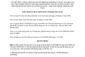 Quyết định 108/QĐ-UBND 2008 điều chỉnh 2089/QĐ-CT phí dự thi dự tuyển mức thu học phí cơ sở giáo dục Quảng Ngãi