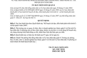 Quyết định  01/2008/QĐ-UBND  kế hoạch chỉ đạo, điều hành phát triển kinh tế - xã hội quận 8 năm 2008