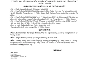 Quyết định  05/QĐ-TTLK  quy chế cấp mã chứng khoán tại Trung tâm Lưu ký Chứng khoán