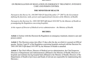 Decision No. 01/2008/QD-BYT regulation on emergency treatment intensive care and poison control