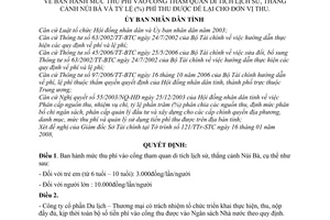 Quyết định 05/2008/QĐ- UBND  mức thu phí vào cổng tham quan di tích lịch sử, thắng cảnh Núi Bà và tỷ lệ phí thu được để lại cho đơn vị thu