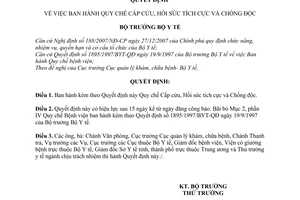 Quyết định  01/2008/QĐ-BYT quy chế cấp cứu, hồi sức tích cực và chống độc