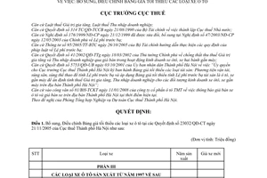 Quyết định  1076/QĐ-CT-THNVDT  bổ sung, điều chỉnh bảng giá tối thiểu các loại xe ô tô