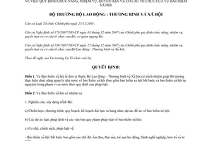 Quyết định số 149/QĐ-LĐTBXH chức năng nhiệm vụ cơ cấu Vụ bảo hiểm xã hội