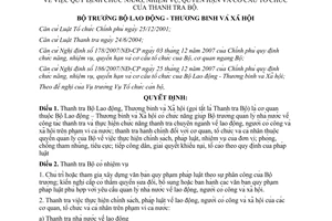 Quyết định 148/QĐ-LĐTBXH chức năng cơ cấu tổ chức Thanh tra Bộ Lao động