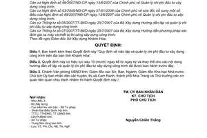 Quyết định  06/2008/QĐ-UBND  quy định về việc lập và quản lý chi phí đầu tư xây dựng công trình trên địa bàn tỉnh Khánh Hòa