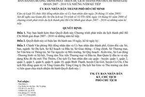 Quyết định  06/2008/QĐ-UBND  Chương trình phát triển du lịch thành phố Hồ Chí Minh giai đoạn 2007 - 2010 và những năm kế tiếp