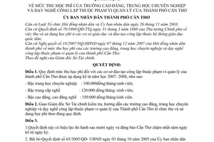 Quyết định  11/2008/QĐ-UBND mức thu học phí của trường cao đẳng, trung học chuyên nghiệp và dạy nghề công lập thuộc phạm vi quản lý của Cần Thơ